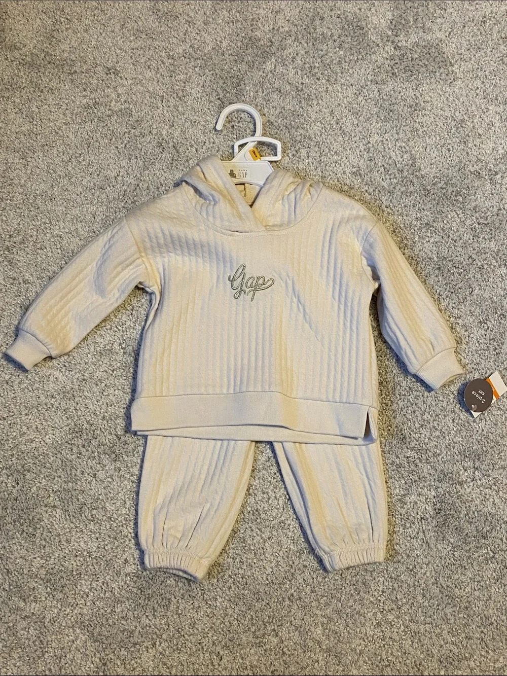 Baby GAP Cream Ribbed Hoodie & Jogger Set - Neutral Cozy Two-Piece baby 12 month